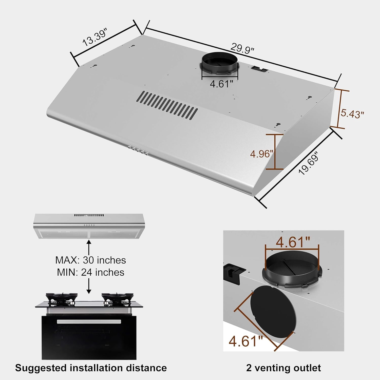 Range Hood 30 inch,Ductless Range Hood with Charcoal Filter,Under Cabinet Range Hood,Kitchen Hood with Button Control,Vent Hood with Aluminum Filters,LED Lights,3 Speeds Stove Hood Vent