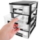 thumbnail image 2 of Minicaja de almacenamiento de plástico transparente con 4 cajones para escritorio, organizador de cosméticos y artículos diversos (negro y transparente)., 2 of 6