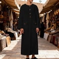 thumbnail image 2 of Muslim Thobe for Men Button down Long Sleeve Henley Cotton Thobe Mens Caftans Big and Tall Mens Arab Thobe with Pocket Size 5XL Black, 2 of 9