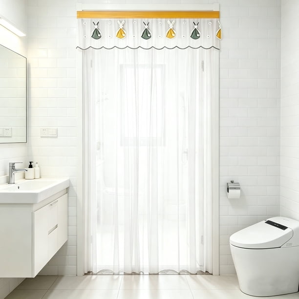 Cortina de puerta de encaje con acentos bordados, malla filtrante de luz, cubierta resistente a insectos sin perforación para dormitorio, baño, cocina, 200x90cm