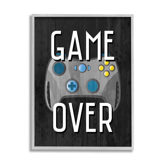 Stupell Industries Game Over Controller Graphic Art Gray Framed Art Print Wall Art, Design by Kim Allen