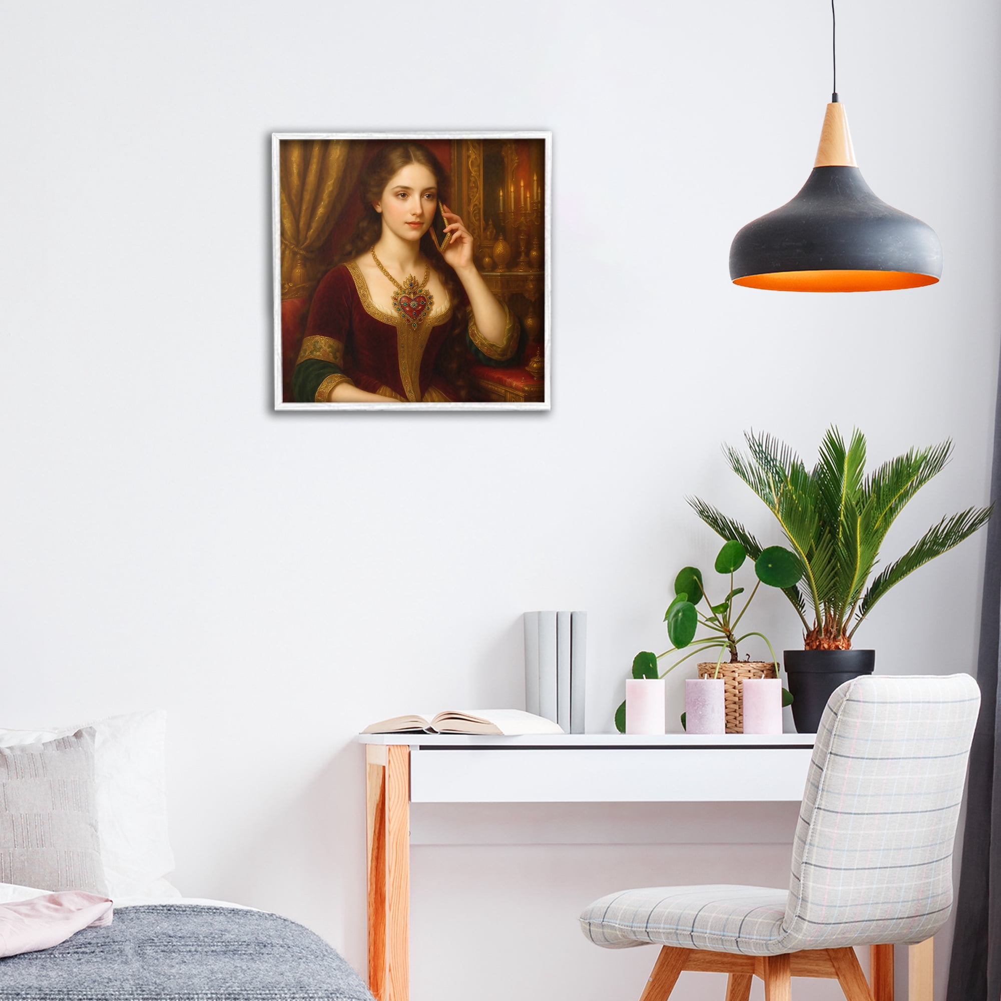 Stupell Industries Rococo Woman with Cell Phone White Framed Giclee Art, design by Grotto Studios