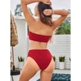 thumbnail image 4 of Conjunto de bikini ZAFUL para mujer, estilo bandeau sin tirantes, corte alto, rojo XL, 4 of 8