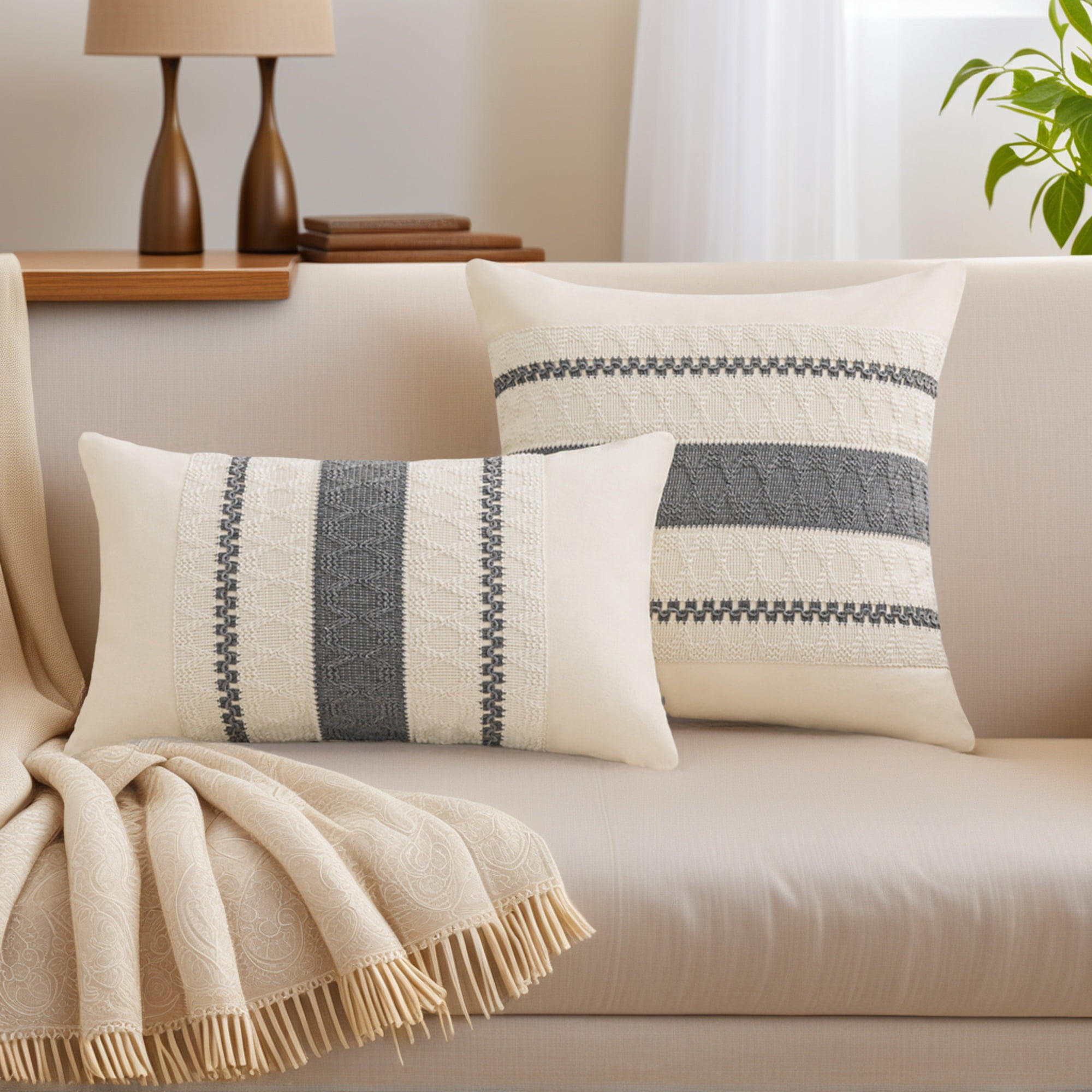 Unique Bargains Striped Throw Pillow Covers Pack of 2 Grey 20" x 12"
