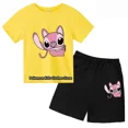 thumbnail image 3 of Conjunto de camiseta de dos piezas con puntadas bonitas para bebé y niño, cuello redondo, informal, manga corta, pantalones cortos de manga corta para niña, 3 of 5