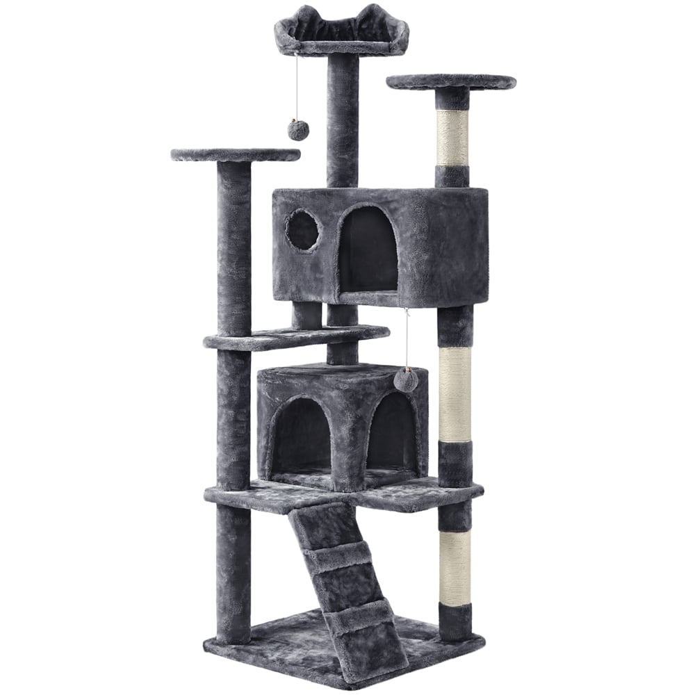 Alden Design 61.5''H Double Condo Cat Tree with Scratching Post Tower, Dark Gray