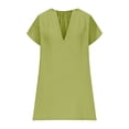 thumbnail image 4 of Amzcrzy Robes pour Femmes Grande Taille Robes P-5TG Tendance Couleur Unie Robes d'Été pour Femmes Col en V Manches Courtes Robe d'Été Décontractée Plissée Surdimensionnée Mini-Robe, 4 of 8