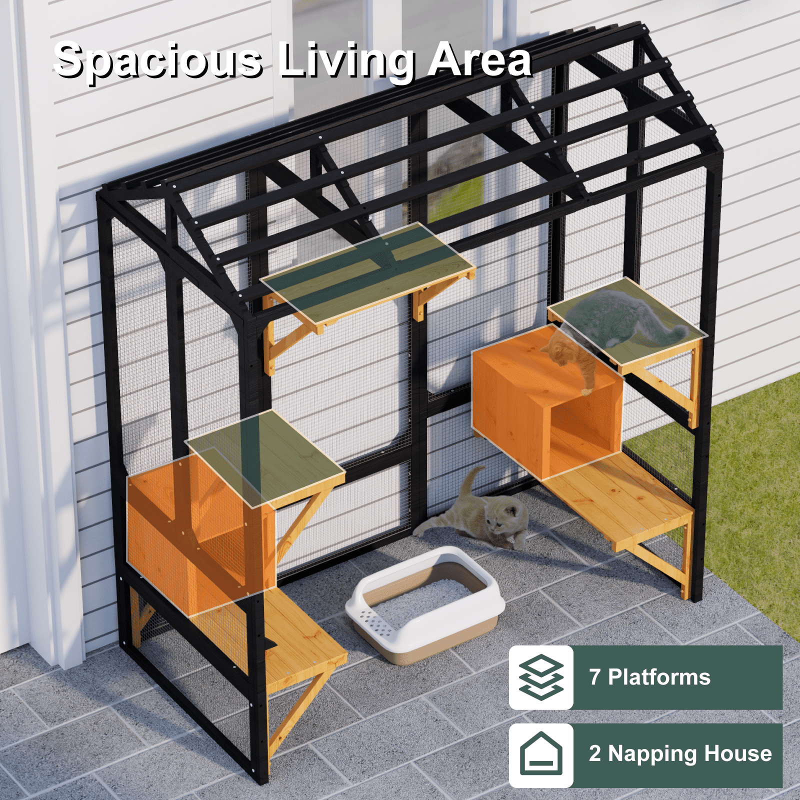 OVEXIR 72” Catio Outdoor Cat Enclosure, Large Cat Catio for Multiple Cats, Outdoor Cats Enclosure with Waterproof Cover, Black & Yellow