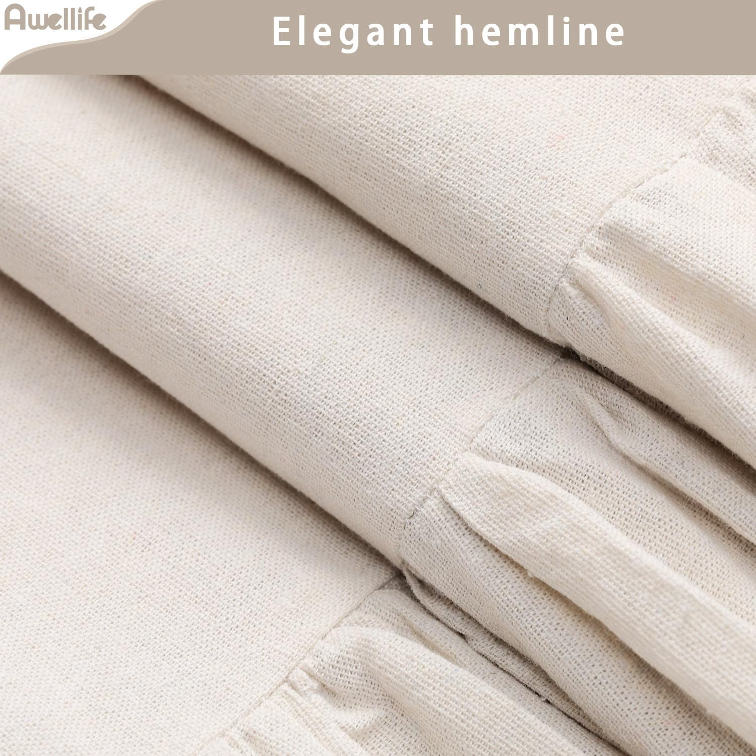Farmhouse Shower Curtain Ruffle Linen Textured Boho Shower Curtain for Bathroom, Cream 72" W x 84" L