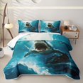 thumbnail image 2 of Manfei Marine Shark Bed Spread Queen, Ocean Horror Animal Queen Coverlet Set, Teal Blue, 3-Piece, 1 Quilt and 2 Pillowcases, 2 of 7