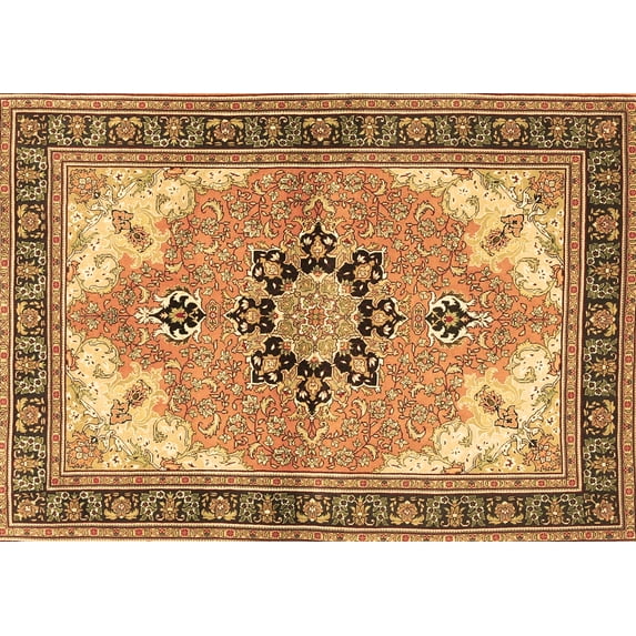 Ahgly Company Machine Washable Indoor Rectangle Medallion Brown Traditional Area Rugs, 7' x 10'