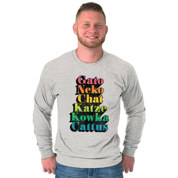 Cat Translation Around the World Plus Size Long Sleeve Graphic Tee Shirt Brisco Brands 2X