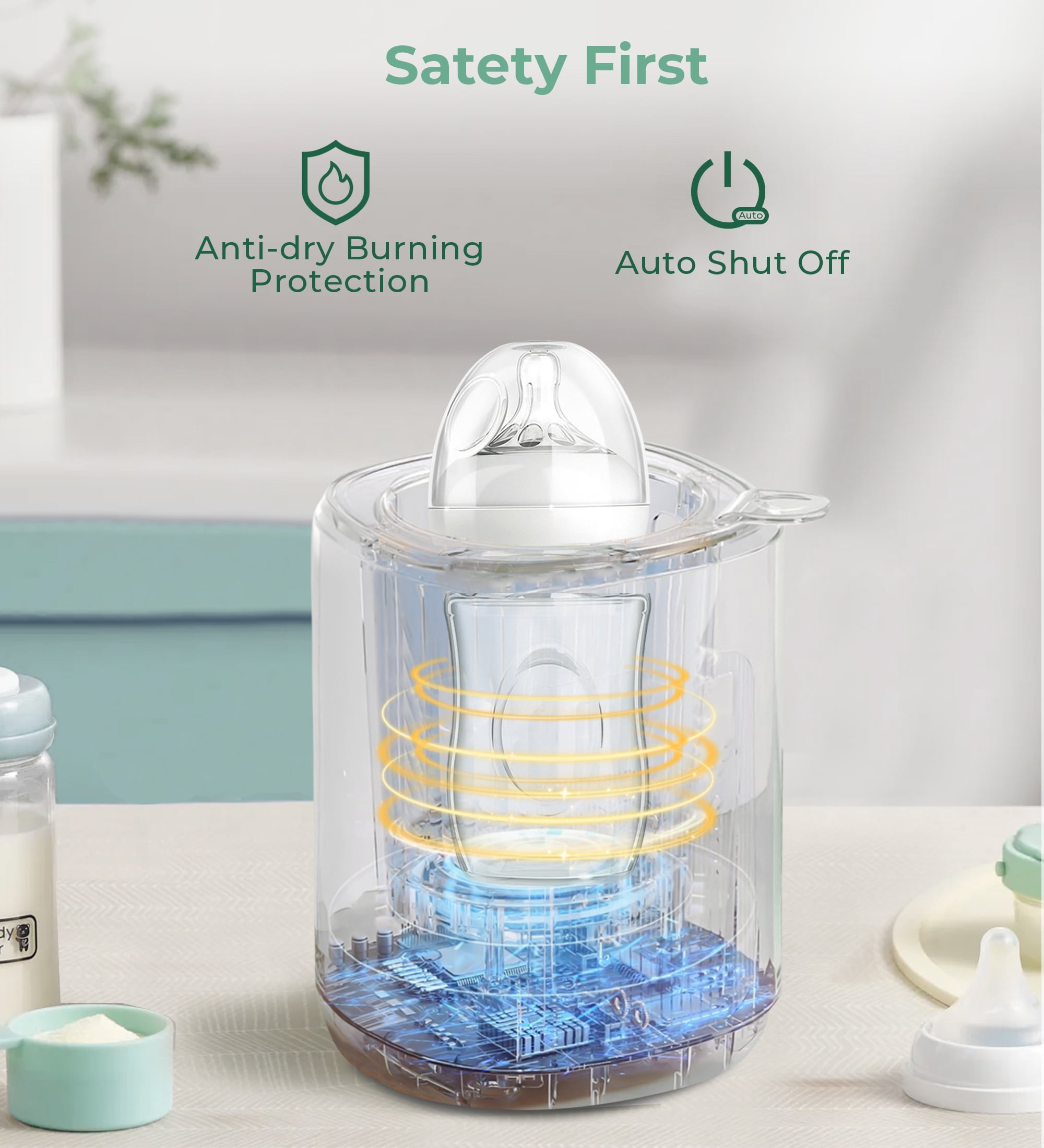 RUPOUN Bottle Warmer, 4 in 1 Fast Baby Milk Portable Warmer with Timer and Temperature Control for Breastmilk or Formula, with Defrost, Sterilizer, Keep, Heat Food, Green
