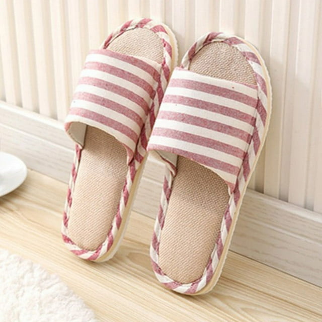 MYG Pantoufles Antidérapantes en Lin et Coton à Rayures pour Couples Automne Chaussures d'Intérieur Maison