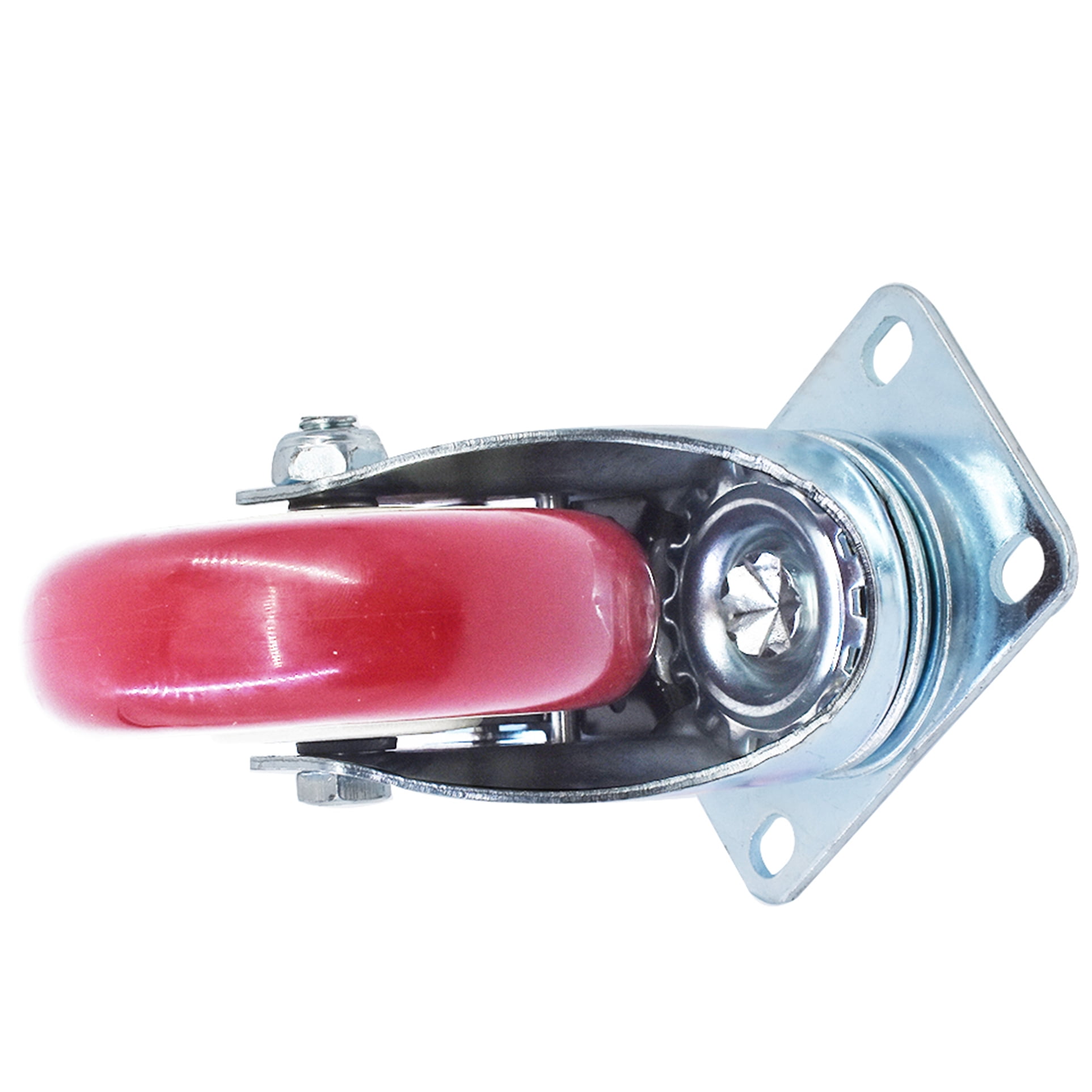 Handdo 4Pcs 4 Inch Heavy Duty Polyvinyl Chloride Swivel Caster Plate Casters with Safety Brake Wheels Red No Noise Fit for Furniture and Workbench