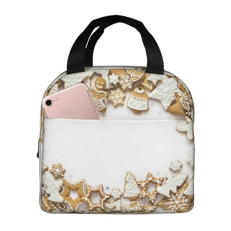 Insulated Lunch Bag for Women Men - Christmas Gingerbread Cookies Snowflake Leakproof Cooler Lunch Box for Women Men  Lunch Tote Bags for Work School Picnic Travel