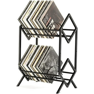 2-Tier-Vinyl-Record-Storage-Holder With Dividers, 200 Lps Albums Storage Rack Shelf, Steel Music Records Player Stand, Matte Black Vinyl Records Display Shelf Organizer For Book, Magazine, Files