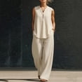 thumbnail image 6 of Cagogo Women's V Neck Sleeveless 2 Piece Set Casual Vacation Outfits Loose Wide Leg Pants Boho Travel Lounge Sets Summer Cruise Clothes, Khaki L, 6 of 6