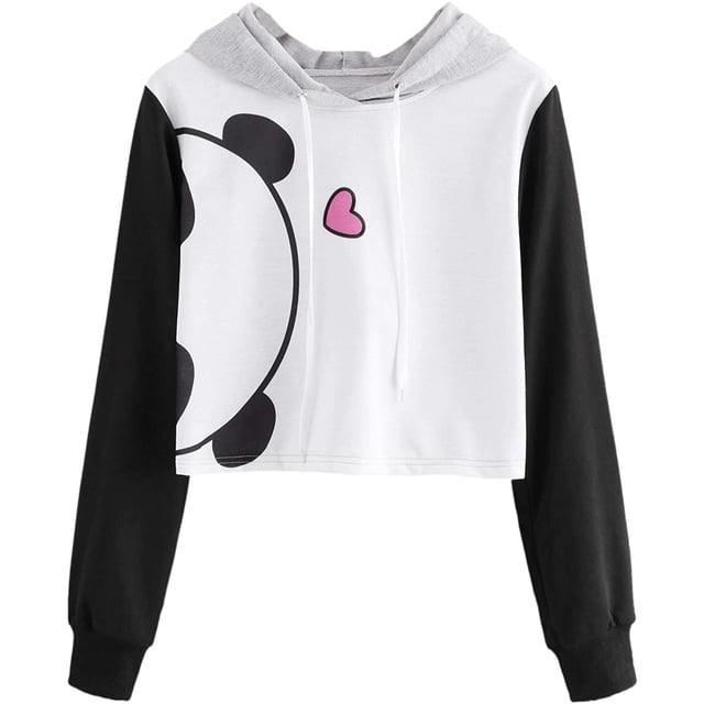 Sudaderas con estampado de panda lindo para mujer Sudadera con capucha con cordón Sudadera con capucha de manga larga Top corto Xemadio WMZY-682-3