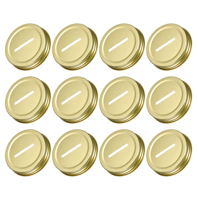 Unique Bargains 24Pcs Coin Slot Bank Lid for Mason Jar, Tin Plate Caps Inserts, 70mm, Gold