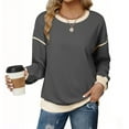 thumbnail image 4 of Duoif Womens Sweatshirt, Women's Contrast Trim Sweatshirt - Lightweight Crewneck Pullover Sweatshirt for Women Grey XL, 4 of 9