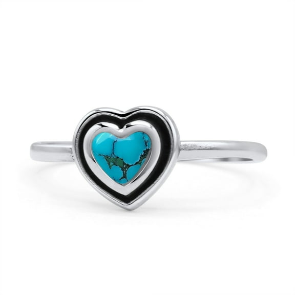 Heart Petite Dainty Thumb Ring Simulated Turquoise Oxidized 925 Sterling Silver Size 4