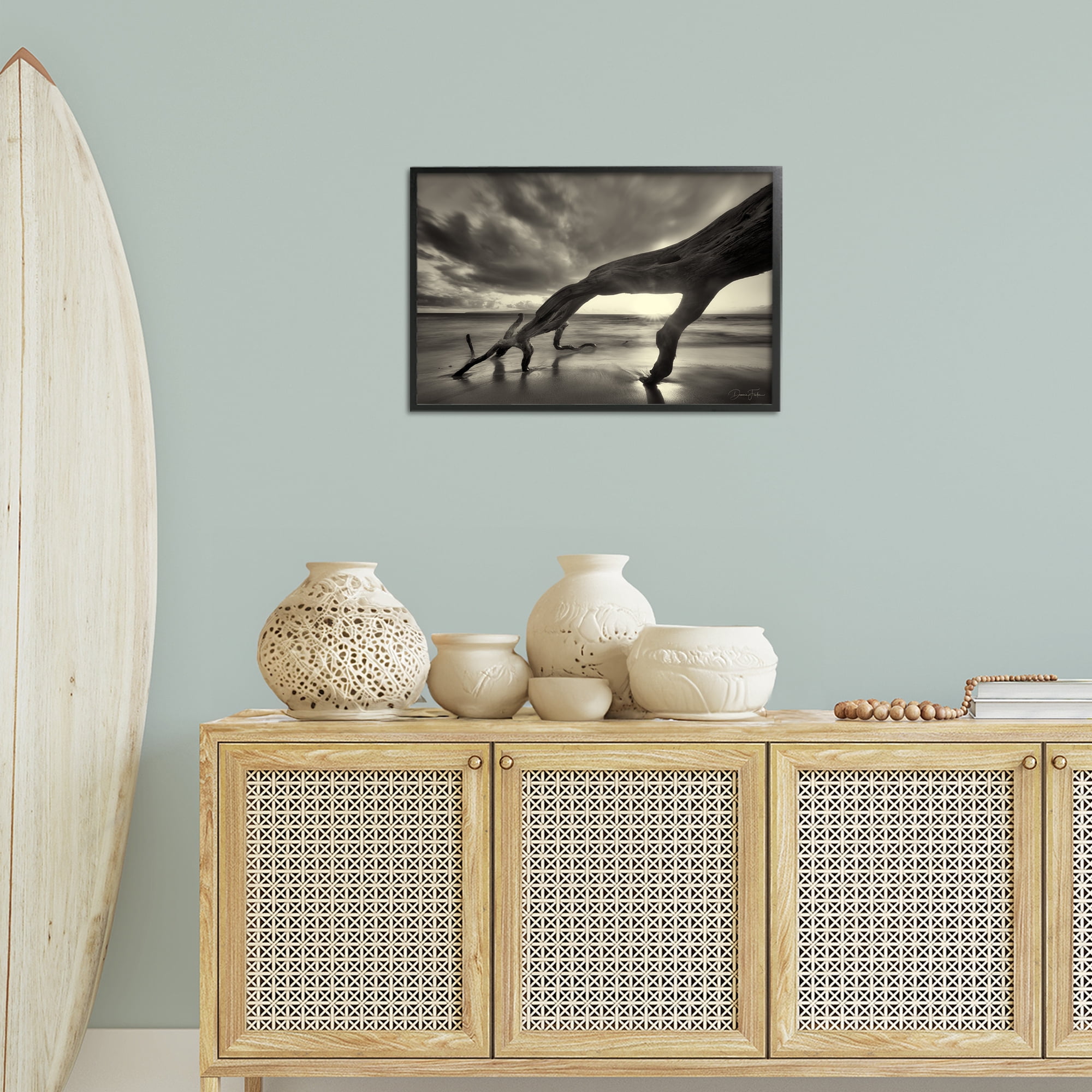 Stupell Industries Tree Trunk on Shore Landscape Photography Black Framed Art Print Wall Art, 24 x 16