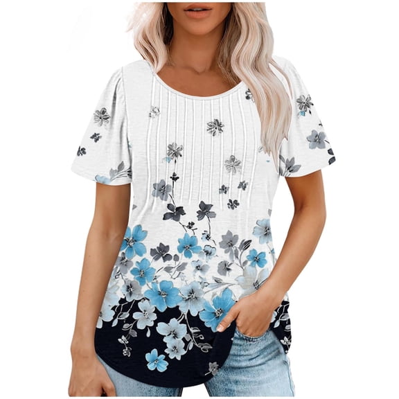 Womens T Shirts Short Sleeve Pleated Dressy Casual Scooped Neck Summer Tops Blouses