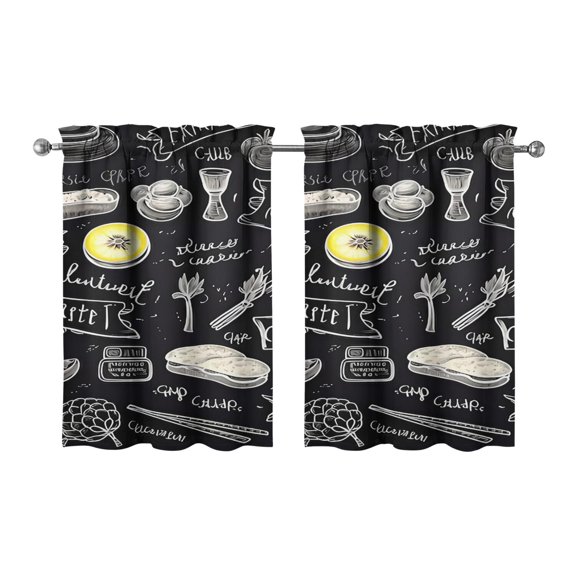 Vintage Kitchen Food Cooking Chef Tier Cafe Curtains for Bathroom Living RV Rod Pocket Window Drapes 36 Inch 2 Panels Set 28"x36" 2 Panels Window Treatment Tiers