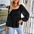 thumbnail image 2 of Camisetas de manga larga para mujer, elegantes, transpirables, informales, con cuello redondo, camisas tipo túnica para el trabajo, fiesta, citas, negro L, 2 of 7