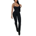 thumbnail image 1 of KOMOO Women Halter Bodysuit Spaghetti Strap Sleeveless Low Cut Bodycon Playsuits Plus Size, 1 of 9