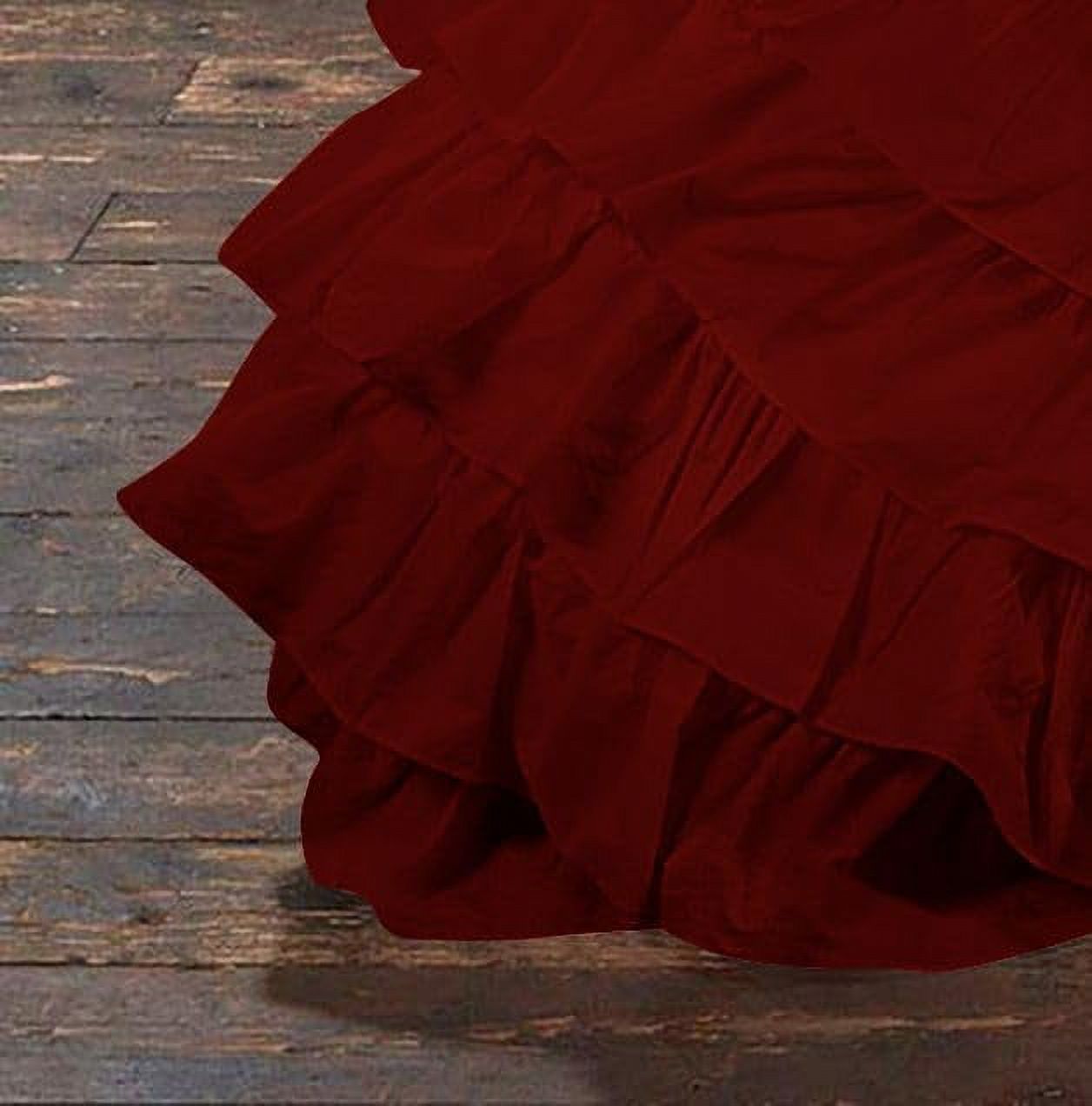D.N.G. BEDDINGS 1 Piece 100% Egyptian Cotton Circle Ruffle Comforter, 550 GSM Filled Microfiber - Full/Queen Size, Burgundy Color - 800 Thread Count