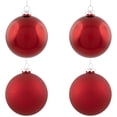 thumbnail image 2 of Northlight 2-Finish Christmas Glass Ball Ornaments - 4" (100mm) - Red - 4ct, 2 of 9