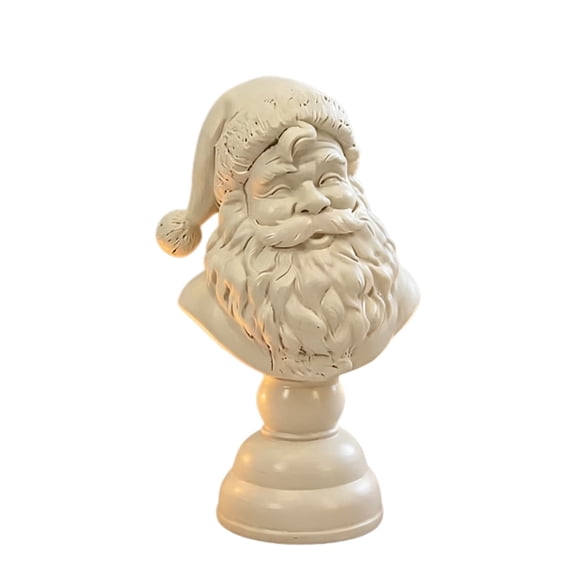 6in Santa Claus Bust Statue, White Resin Vintage Christmas Figurine,Tabletop Decor Ornament for Mantel, Shelf Display