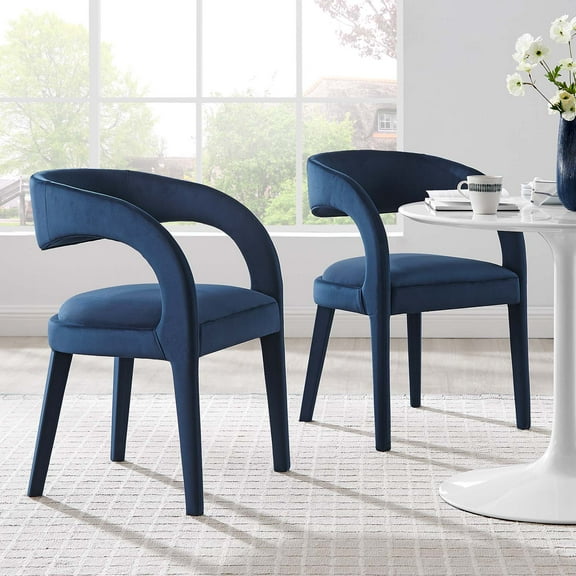 Modway Pinnacle Performance Velvet Dining Chair Set of Two in Midnight Blue