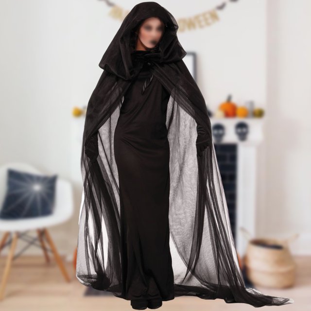 Disfraz Premium Vestido de bruja negra de estilo vintage, traje diario de mujer con retazos de malla Ygjytge Negro T M para Mujer