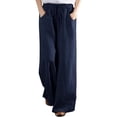 thumbnail image 2 of LoyisViDion Woman Pants Clearance Women Casual Pants Sweatpants Elastic Waist Drawstring Wide Leg Lounge Trousers Stretchy Summer Palazzo Pants with Pocket Dark Blue 10(XL), 2 of 5