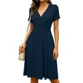 thumbnail image 3 of UVN Dresses for Women Deep V Neck Short Sleeve Summer Sundress Midi Party dress with Pocket, 3 of 9