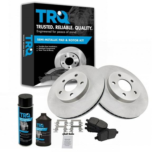 TRQ Front Metallic Brake Pad Rotor & Hardware Kit w/Chemicals for Chevy Pontiac BKA15650