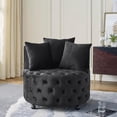 thumbnail image 2 of Swivel Barrel Chair, Velvet Accent Barrel Chair with 3 Pillows and 4 Wheels 360 Degree Sofa Chair Modern Button Tufted Upholstered Accent Chair for Living Room, Bedroom, Black, 2 of 14