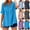 #08 Light Blue, variant on Womens Tops 3/4 Length Sleeve Cotton Linen Button Down Shirts Ladies Blouses V Neck Solid Color Casual Loose Fit Roll Up Sleeve T-Shirt Summer Loose Tee Shirts