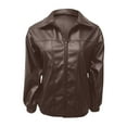 thumbnail image 5 of Ofreoo Women's Solid Flip Collar Fall And Winter Long Sleeve Fashion Leather Jacket Coat Tops Coat for Women, 5 of 7