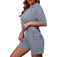 thumbnail image 3 of BLVB Women's 2 Piece Summer Outfits Casual Short Sleeve Hoodie Tops and Drawstring Shorts Lounge Sets Tracksuit, 3 of 6