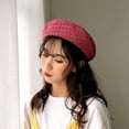 thumbnail image 3 of Woman Girl Spring Summer Berets Hats Portable Vintage Cap Plaid Pattern Fashion Headwear Gifts for Outdoor Activity Party Blue, 3 of 10