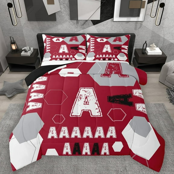 Homewish Letter Monogrammed A 2pcs Bedding Comforter Set For Teens Boys Girls,Geometric Honeycomb Hexagon Twin Comforter Sets,Abstract Retro Vintage Breathable Bedding Set,Luxury Bedroom Decor
