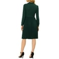 thumbnail image 3 of INSPIRE CHIC Women's V Neck Long Sleeve Pleated Hem Belted Chiffon Shirt Dress XS Dark Green, 3 of 6