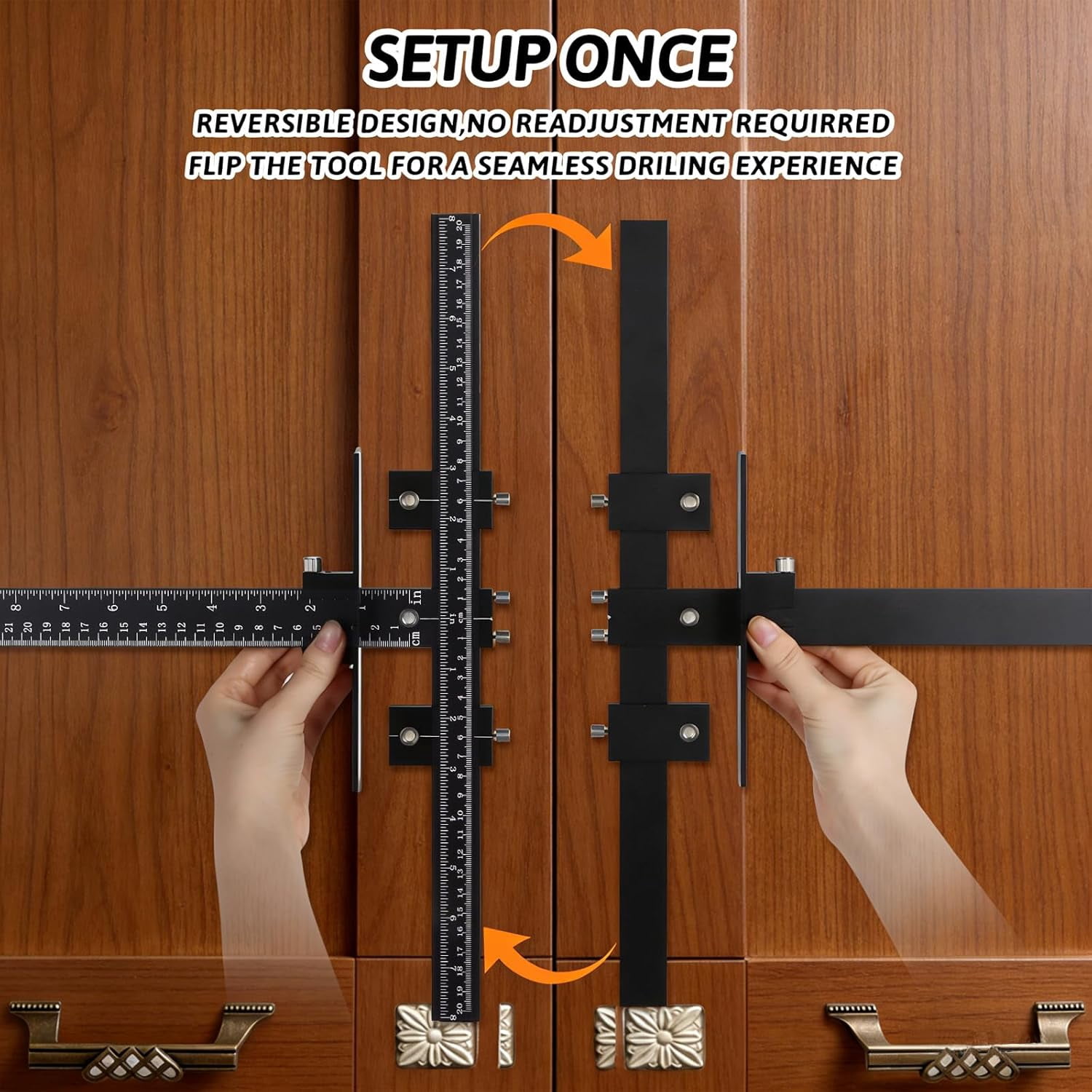 RVKXHD Cabinet Hardware Jig Template - Adjustable Drawer Handle Knob Installation Tool - Woodworking Punch Locator Drill Hole Guide Jigs for Mounting Door Pull - Cabinet Handle Jig of Aluminum Alloy