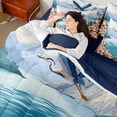 thumbnail image 5 of Manfei Scenic Heron Bedding Comforter Set for Girls Women, Mountain Lake Queen Bedding Sets, Blue Pink Green, Navy Reversible 7pcs, 5 of 6