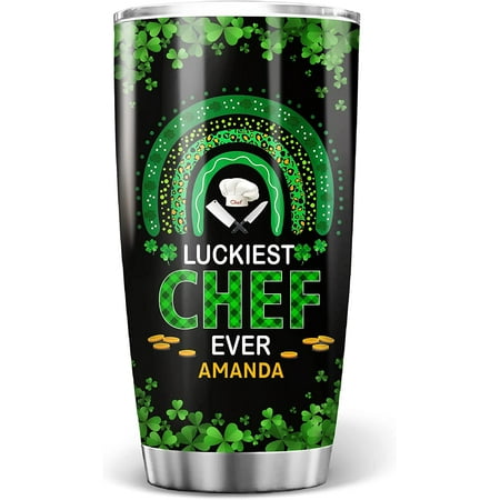 

St Patrick s Day with Luckiest Chef Ever Tumbler Tumblers with Lid 20oz Vintage Boho Rainbow Green Shamrock Saint Paddy s Day Gifts for Irish Women Men Family Friends
