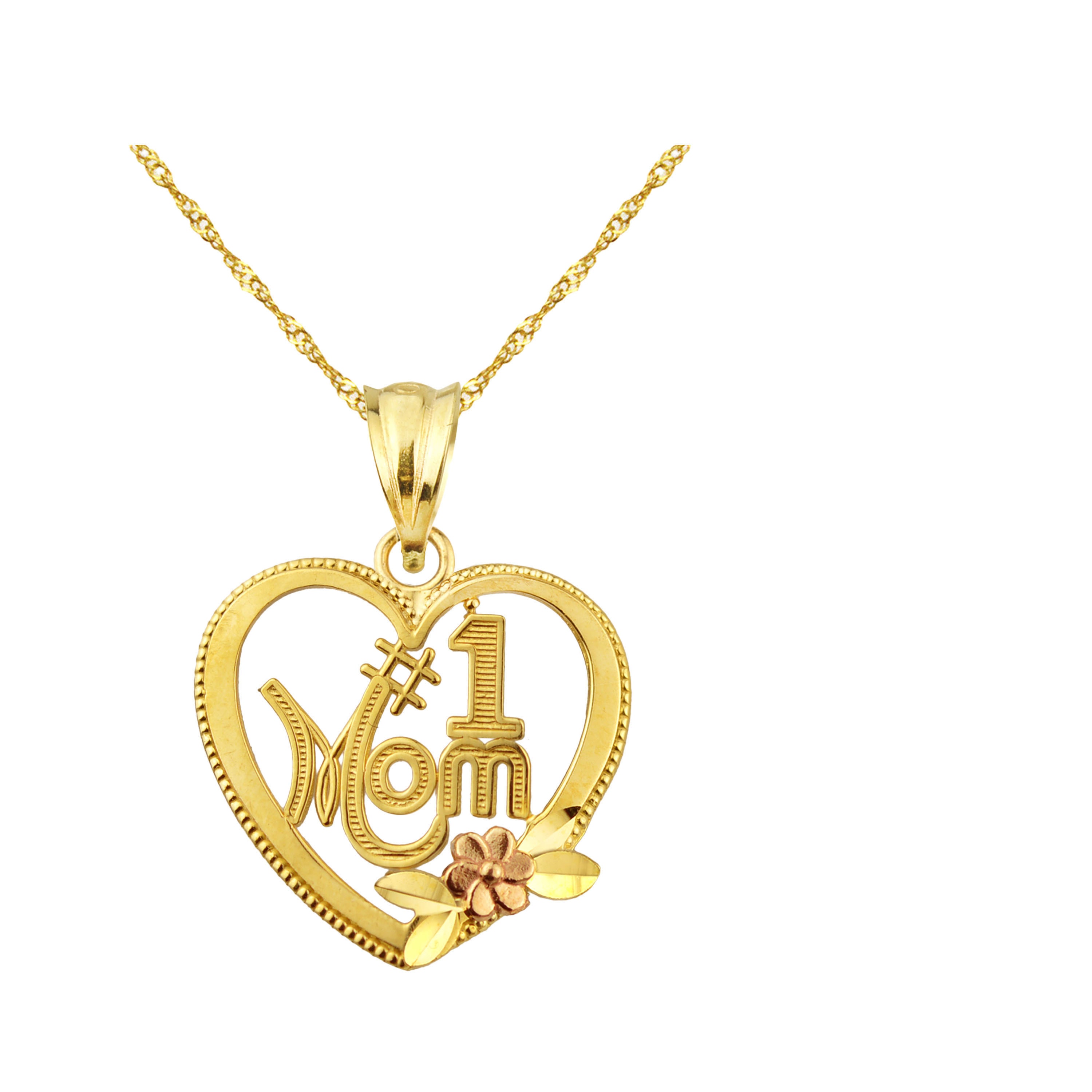 Handcrafted 10kt Gold #1 MOM Two Tone Charm Pendant